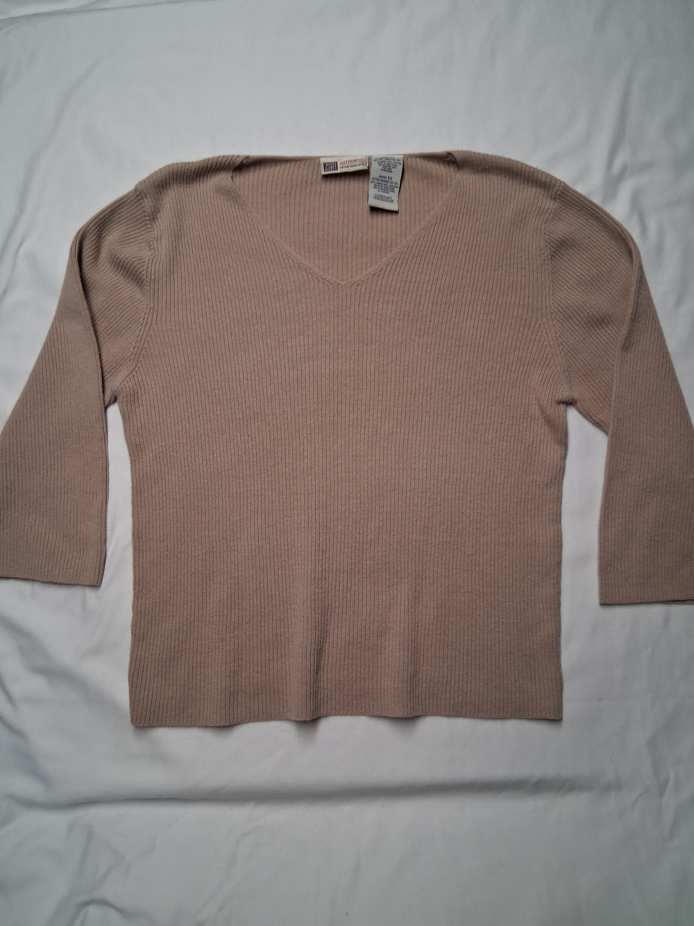 Faded Glory Vintage Y2K Tan Ribbed Knit V-Neck Sweater XL